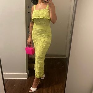 Lime green crochet Zara dress.